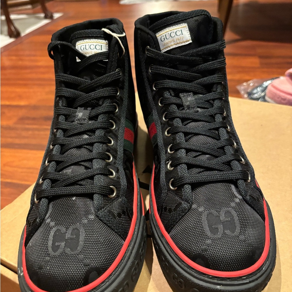 Gucci Men's Black and Red High-Top Sneakers - Picture 3 of 6
